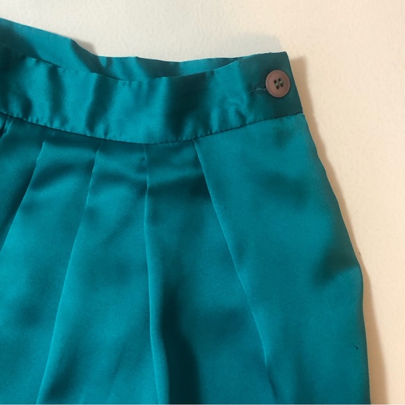VTG Paris Fashion Co. Pleated Blue/Green Satin Pants Sz 6 Tapered Leg Balloon - Picture 3 of 15